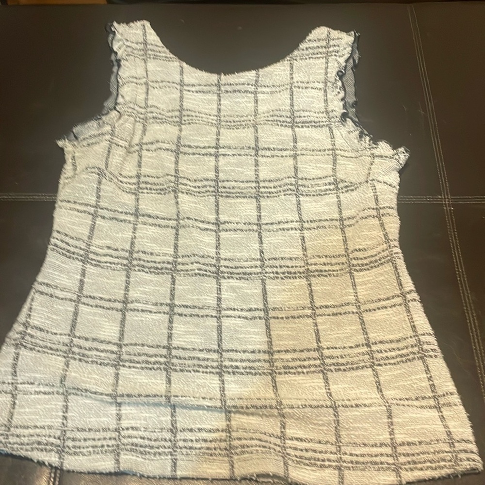 Black and white boucle sleeveless top